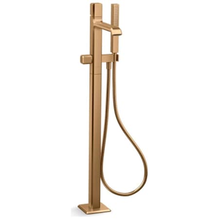 Kallista Bezel Floor Mounted Tub Filler with Built-In Diverter - Includes Hand Shower Blush Brass