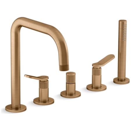 Kallista Aileron Deck Mounted Roman Tub Filler with Built-In Diverter - Includes Hand Shower Blush Brass