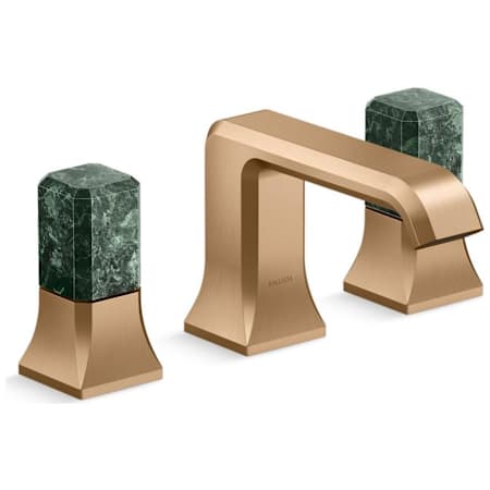 Kallista Bezel 1.2 GPM Widespread Bathroom Faucet with Guatemala Stone Handles Blush Brass