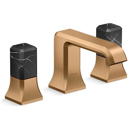 Kallista Bezel 1.2 GPM Widespread Bathroom Faucet with Nero Marquina Handles Blush Brass