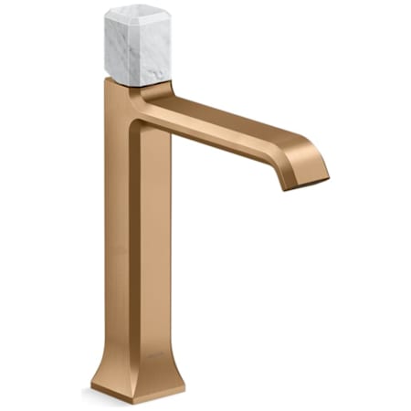 Kallista Bezel 1.2 GPM Single Hole Bathroom Faucet with White Carrara Handle Blush Brass