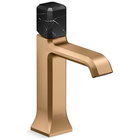 Kallista Bezel 1.2 GPM Single Hole Bathroom Faucet with Nero Marquina Handle Blush Brass