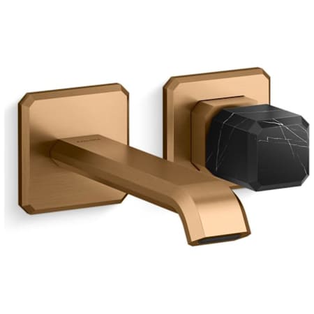 Kallista Bezel 1.2 GPM Wall Mounted Widespread Bathroom Faucet with Nero Marquina Handle Blush Brass