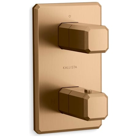 Kallista Bezel Two Function Thermostatic Valve Trim Only with Dual Knob Handles and Integrated Diverter - Less Rough In Blush Brass