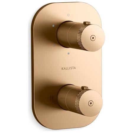 Kallista Aileron Three Function Thermostatic Valve Trim Only with Dual Knob Handles and Integrated Diverter - Less Rough In Blush Brass