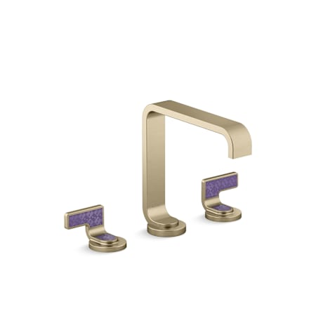 Kallista Guise Collection 1.2 GPM Widespread Bathroom Faucet with Pop-Up Drain Assembly Brushed French Gold / Deep Violet Diamond