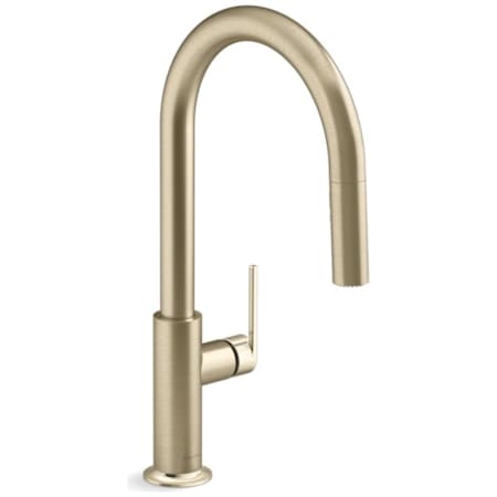 Kallista Juxtapose 1.5, 2.2 GPM Single Hole Pull Down Kitchen Faucet with Boost Technology Brushed French Gold