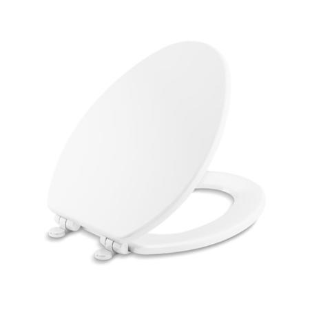 Kallista Plie Contemporary Molded Wood Toilet Seat with Slow Close Hinges Stucco White / Brushed Nickel