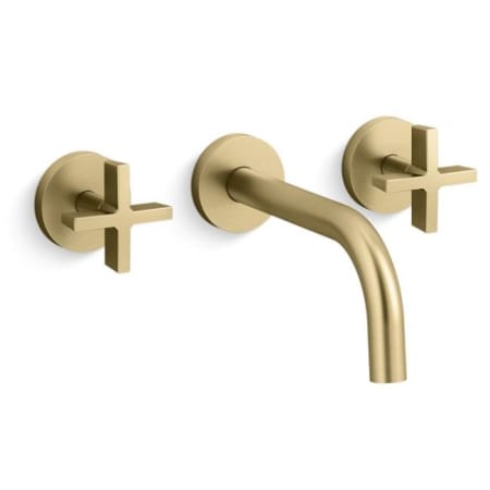 Kallista One 1.2 GPM Wall Mounted Widespread Bathroom Faucet with Cross Handles Brushed French Gold