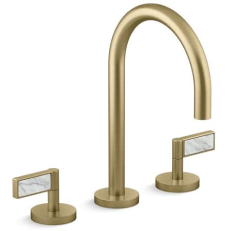 Kallista One 1.2 GPM Widespread Bathroom Faucet with White Carrara Lever Handles Brushed French Gold