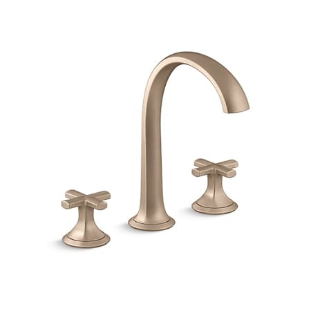 Kallista Script Widespread Arch Spout Bathroom Faucet with Cross Handles Blush Bronze