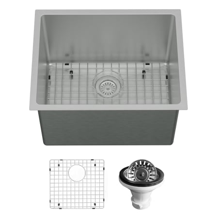 Karran USA Elite 23" Undermount Single Basin Stainless Steel Kitchen Sink with Basin Rack and Basket Strainer Satin Brushed