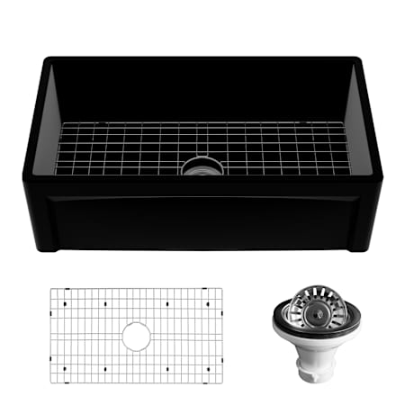 Karran USA Karran FCP33SBWH 33" Single Bowl Panel Front Farmhouse Fireclay Kitchen Sink with Reversible Apron Front Matte Black