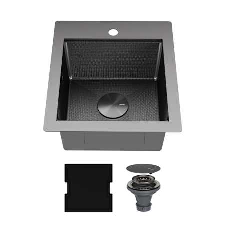 Karran USA Matrix 17" Drop In Single Basin Stainless Steel Kitchen Sink with Basket Strainer and Cutting Board Gunmetal Grey