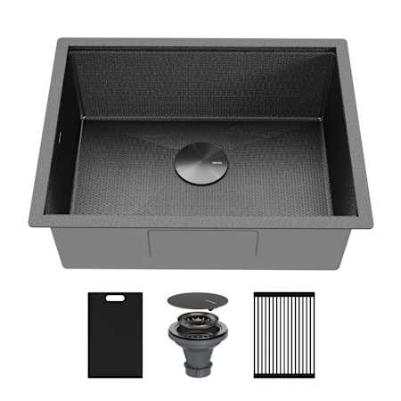 Karran USA Matrix 24" Undermount Single Basin Stainless Steel Kitchen Sink with Basket Strainer and Cutting Board Gunmetal Grey