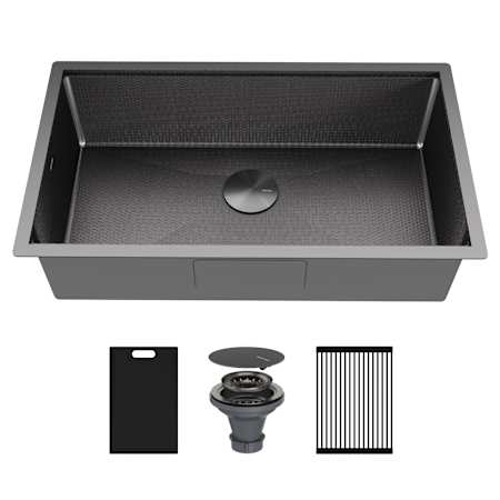 Karran USA Matrix 32" Undermount Single Basin Stainless Steel Kitchen Sink with Basket Strainer and Cutting Board Gunmetal Grey