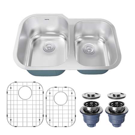 Karran USA Profile 31-1/2" Undermount Double Basin Stainless Steel Kitchen Sink with Accessories Stainless Steel
