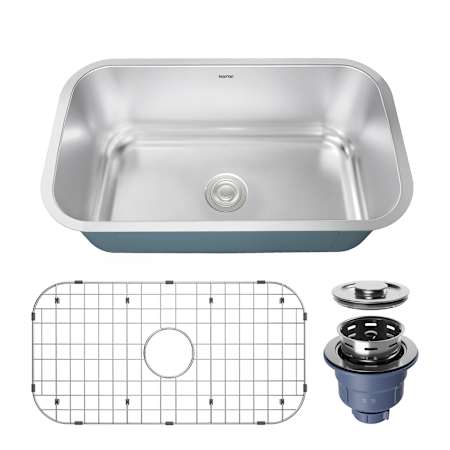 Karran USA Profile 32-3/8" Undermount Single Basin Stainless Steel Kitchen Sink with Basin Rack and Basket Strainer Stainless Steel