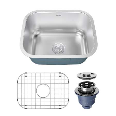 Karran USA Profile 23-3/8" Undermount Single Basin Stainless Steel Kitchen Sink with Basin Rack and Basket Strainer Stainless Steel