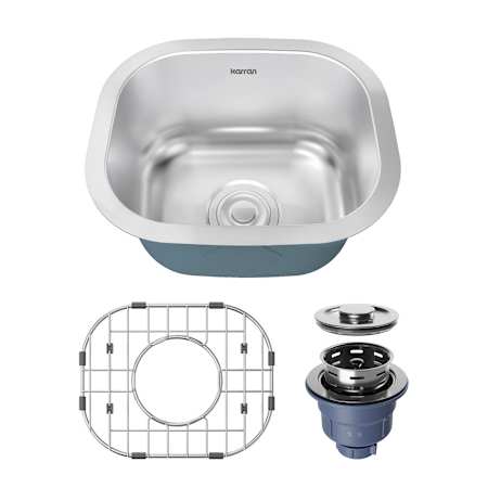 Karran USA Profile 15" Undermount Single Basin Stainless Steel Kitchen Sink with Basin Rack and Basket Strainer Stainless Steel