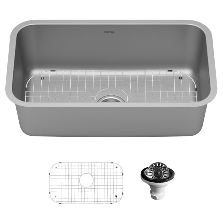 Karran USA Profile 30" Undermount Single Basin Stainless Steel Kitchen Sink with Basin Rack and Basket Strainer Satin Brushed Stainless Steel