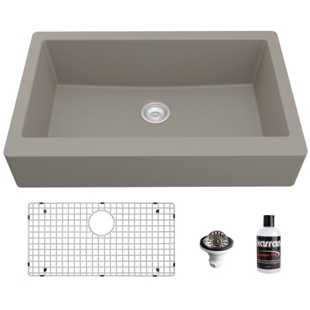 Karran USA Quartz QAR 34" Farmhouse Single Basin Quartz Composite Kitchen Sink with Basin Rack and Basket Strainer Concrete