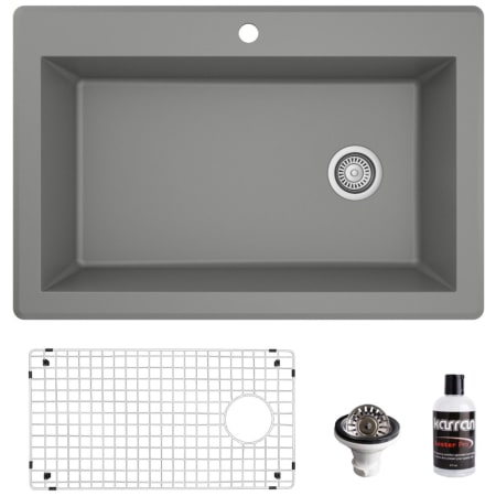 Karran USA Quartz QT 33" Drop In Single Basin Quartz Composite Kitchen Sink with Basin Rack and Basket Strainer Grey