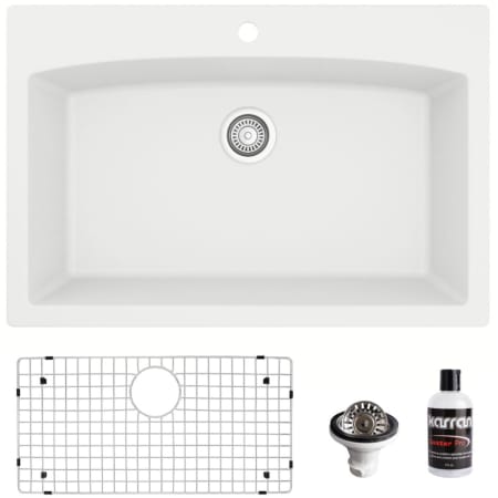 Karran USA Quartz QT 33" Drop In Single Basin Quartz Composite Kitchen Sink with Basin Rack and Basket Strainer White