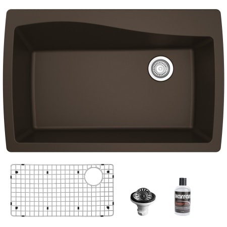 Karran USA Quartz QT 34" Drop In Single Basin Quartz Composite Kitchen Sink with Basin Rack and Basket Strainer Brown