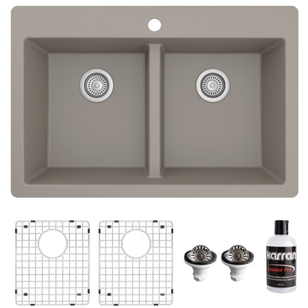 Karran USA Quartz QT 33" Drop In Double Basin Quartz Composite Kitchen Sink with Basin Rack and Basket Strainer Concrete