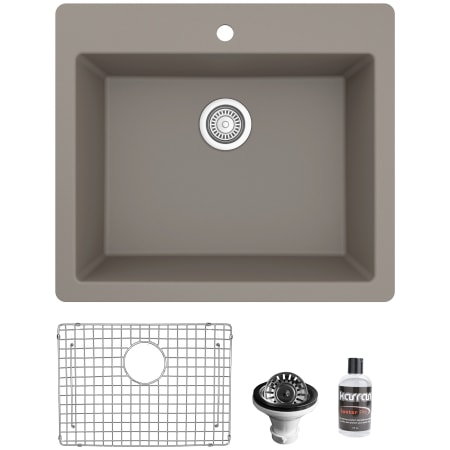 Karran USA Quartz QT 25" Drop In Single Basin Quartz Composite Kitchen Sink with Basin Rack and Basket Strainer Concrete