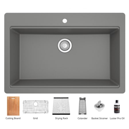 Karran USA Top Mount 33" Large Single Bowl Quartz/Granite Workstation Kitchen Sink Grey