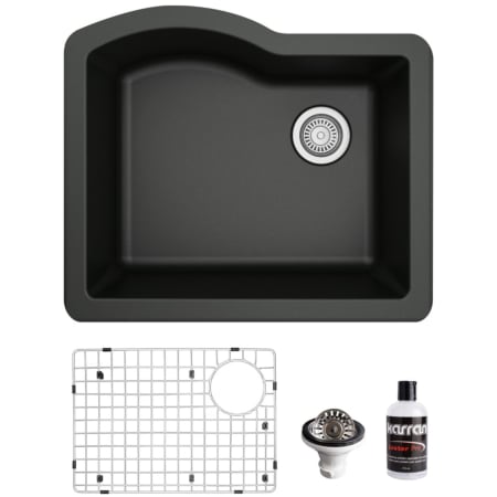 Karran USA Quartz QU 24" Undermount Single Basin Quartz Composite Kitchen Sink with Basin Rack and Basket Strainer Black