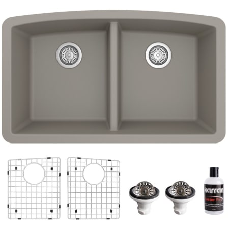 Karran USA Quartz QU 32" Undermount Double Basin Quartz Composite Kitchen Sink with Basin Rack and Basket Strainer Concrete
