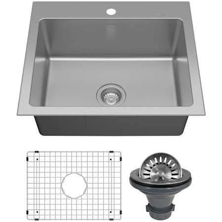Karran USA Lansen 25" Drop In Single Basin Stainless Steel Kitchen Sink with Basin Rack and Basket Strainer Stainless Steel