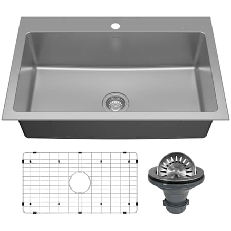 Karran USA Lansen 33" Drop In Single Basin Stainless Steel Kitchen Sink with Basin Rack and Basket Strainer Stainless Steel