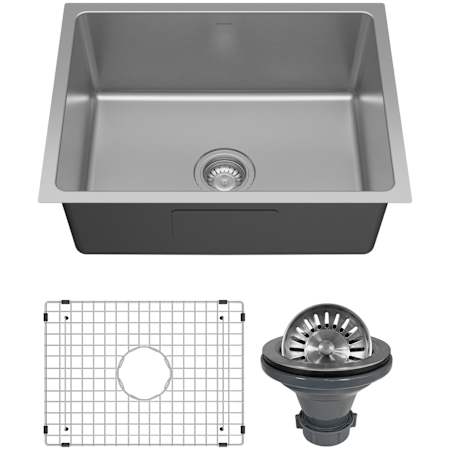 Karran USA Lansen 24" Undermount Single Basin Stainless Steel Kitchen Sink with Basin Rack and Basket Strainer Stainless Steel