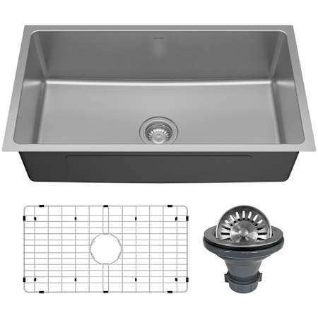 Karran USA Lansen 32" Undermount Single Basin Stainless Steel Kitchen Sink with Basin Rack and Basket Strainer Stainless Steel