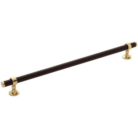 Keeler Umber 12" Center to Center Solid Brass and Leather Luxury Custom Exclusive Cabinet Bar Handle / Drawer Bar Pull Unlacquered Brass / Dream Cow
