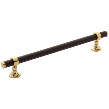 Keeler Umber 7-9/16" Center to Center Solid Brass and Leather Luxury Custom Exclusive Cabinet Bar Handle / Drawer Bar Pull Unlacquered Brass / Dream Cow