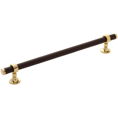 Keeler Umber 8-13/16" Center to Center Luxury Solid Brass and Leather Custom Exclusive Cabinet Bar Handle / Drawer Bar Pull Unlacquered Brass / Dream Cow