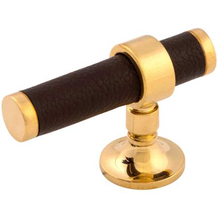Keeler Umber 2-1/4" Offset T Bar Luxury Solid Brass and Leather Custom Exclusive Cabinet / Drawer Bar Knob Unlacquered Brass / Dream Cow