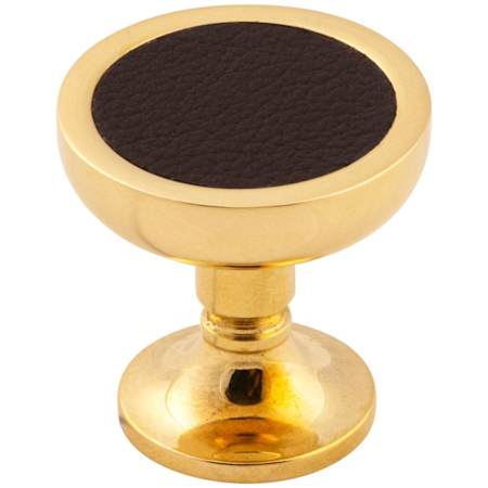 Keeler Umber 1-1/4" Disc Luxury Solid Brass and Leather Round Custom Exclusive Cabinet / Drawer Knob Unlacquered Brass / Dream Cow