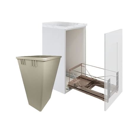 Kessebohmer 12-1/4" 52QT Full Extension Soft Close Single Waste Pullout with Bin Champagne