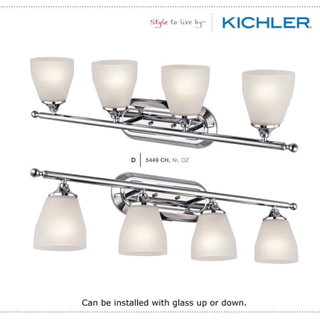 The Kichler Ansonia Collection can be installed with the glass up or down.