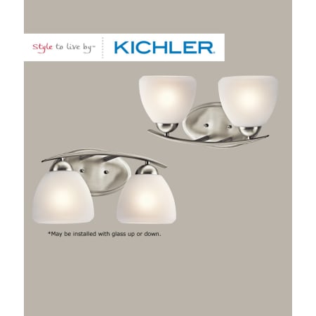 The Kichler Calleigh bathroom fixtures can be mounted up or down.