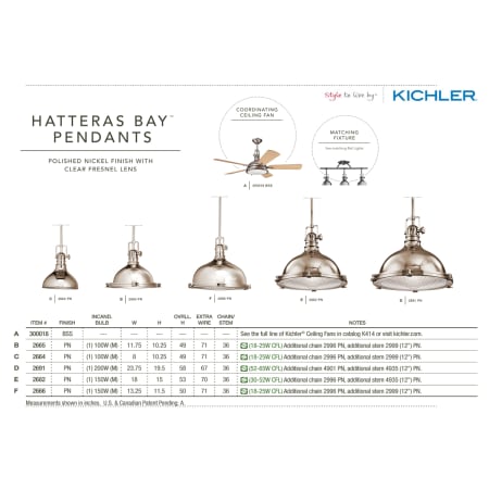 Kichler Hatteras Bay Pendants in Polished Nickel