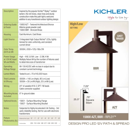 Kichler 15800 Ripley LED Path Light Specifications