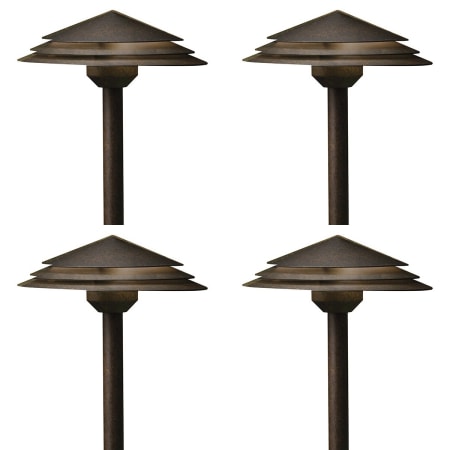 Kichler Round Tiered 21" Tall 2700K LED Path and Spread Light - Set of (4) Lights Aged Bronze
