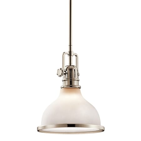 Kichler Hatteras Bay Single Light 8" Wide Mini Pendant with Etched Glass Shade Polished Nickel